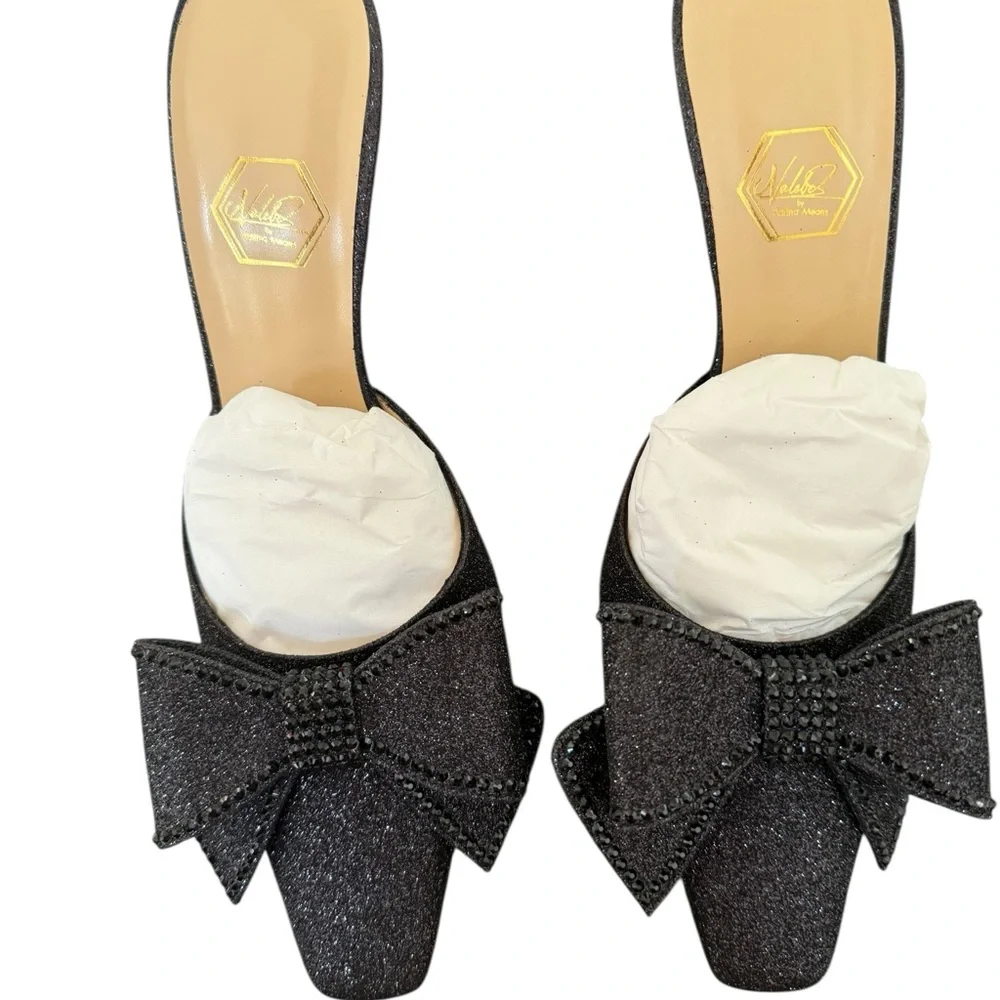 NIB Nalebe By Amina Means Reflections Dimante 
Glitter Bow Mule Heels - Picture 4 of 8
